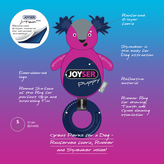 Joyser Puppy Squirrel With Ring Dog Toy - Pink / Dark Blue - S-M