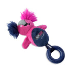 Zigly Joyser Puppy plush dog toy shaped like pink parrot with blue chew ring