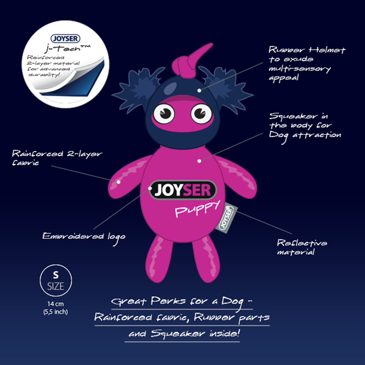 Joyser Puppy Squirrel With Helmet Dog Toy - Pink/Dark Blue -  S-M