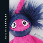 Zigly pink plush dog toy with blue fur ears in Joyser rubber ring, ultimate design