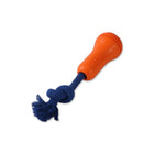 zigly orange rubber dog toy with knotted blue rope for pet play and chewing