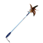 Zigly cat toy with blue stick and brown feather teaser for interactive pet play