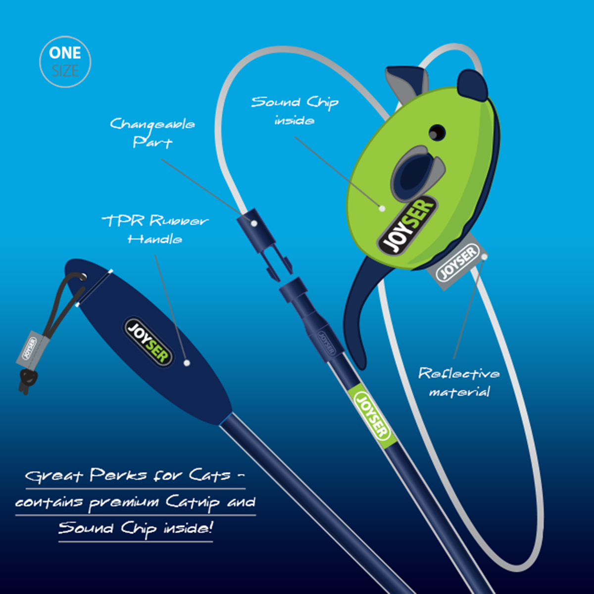 Joyser Cat Teaser On Wand With Sound Chip Mouse Blue Cat Toy