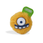 Zigly yellow furry dog toy with one eye and teeth, Joyser brand green tag