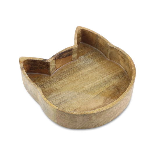 Pawpourri Cat Face Wooden Cat Bowl - Brown