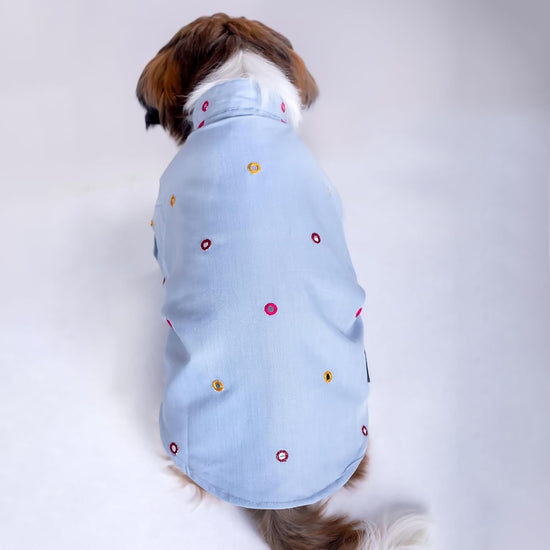 15 Furries Mirror Work Powder Blue Kurta For Dogs