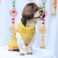 Pawgy Pets Festive Patola Dog Kurta Yellow
