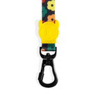 Zigly floral patterned lanyard with black carabiner clip and yellow skull-shaped detail