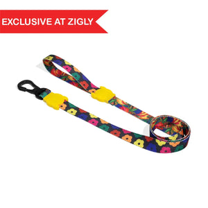 Zigly exclusive colorful floral dog leash with yellow bear-shaped accents and black clip