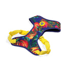 Zigly colorful tropical print dog harness with yellow adjustable straps and buckles