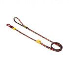 Zigly colorful floral dog leash with red clip and yellow accents on white background
