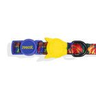Zee.cat colorful cat collar with zigly multicolor pattern and yellow skull charm