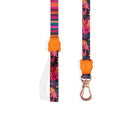 Zigly floral and striped pet leash with orange leather accents and metal clip