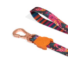 Zigly floral and striped dog leash with rose gold clasp and orange smiley face detail