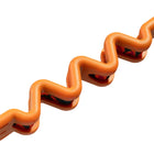 Orange zigly zigzag dog leash with black and red strap detail on white background