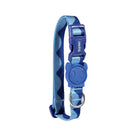 Zee.Dog blue patterned dog collar with skull-shaped buckle and metal ring, zigly brand style