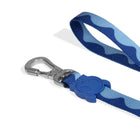 Zigly blue camouflage dog leash with metal clasp and cartoon face detail