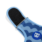 Zigly blue camouflage dog harness with skull emblem and adjustable hook-and-loop strap
