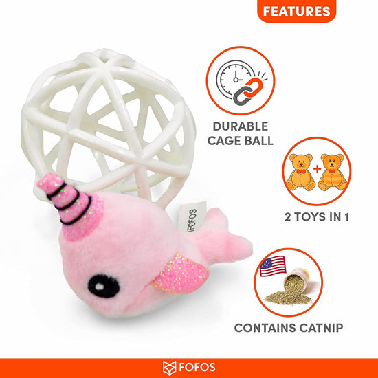 FOFOS Pink Unicorn In A Cage Catnip Cat Toy