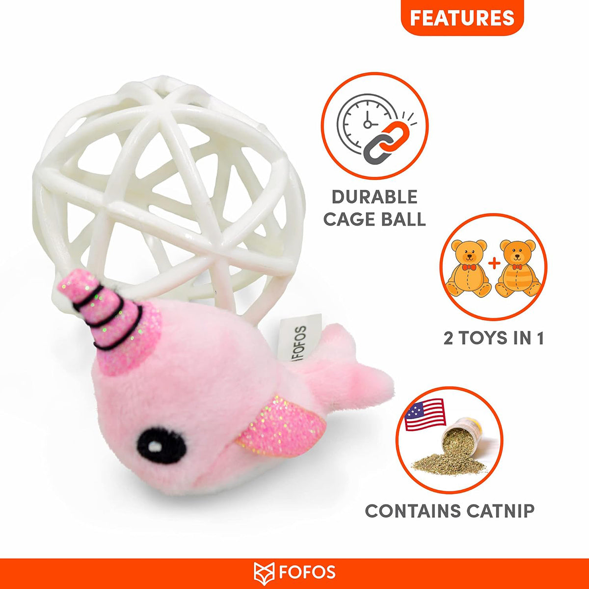 FOFOS Pink Unicorn In A Cage Catnip Cat Toy
