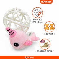 FOFOS Pink Unicorn In A Cage Catnip Cat Toy