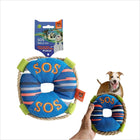 Zigly SOS blue and striped pet toy with green accents and rope edge, eco-friendly recycled fabric