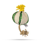 Zigly green and beige plush dog toy with rope and yellow tassel top by FOFOS