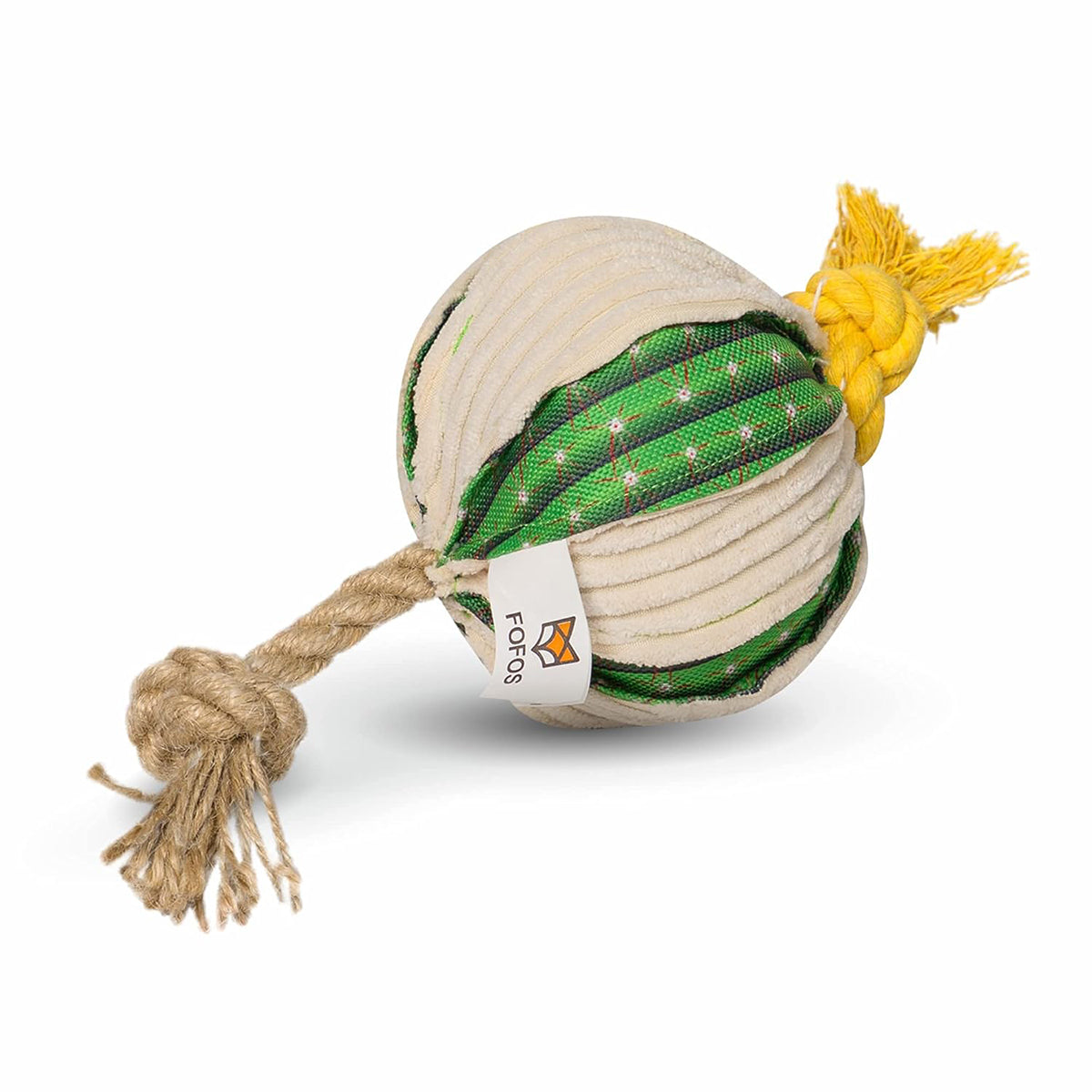 zigly durable dog tug toy with green and beige fabric and rope knots for chewing and playing