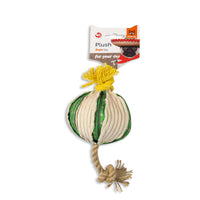 Zigly plush rope dog toy with yellow tassel and green textured sides for pets