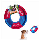 Zigly Fofos red and blue dog dental stick toy with patch dog looking at it