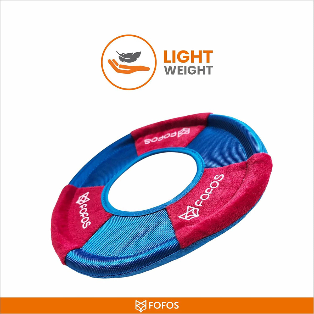 Zigly lightweight blue and red circular dog toy with FOFOS branding on white background