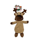 Zigly plush reindeer dog toy with textured brown body, antlers, and festive hat for holiday play