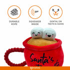 Zigly Santa's toy with durable rope handle, squeaker inside, gentle on teeth and gums dog toy