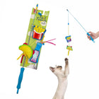 Zigly Tail Teaser cat toy with food-shaped attachments and a playful cat reaching up