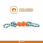Zigly thick durable heavyweight braided dog tug toy with orange and blue rope