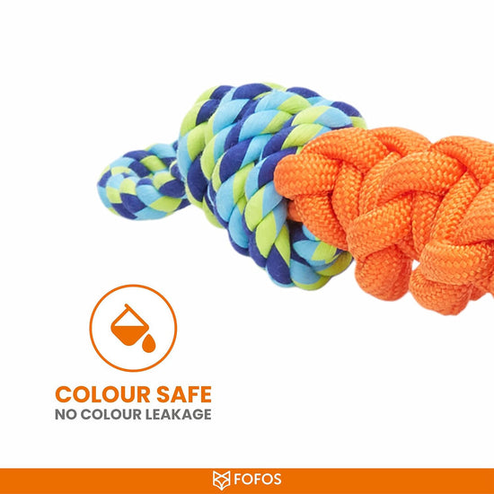 zigly durable dog chew toy with blue, green, and orange braided rope, colour safe no leakage
