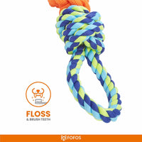 Zigly blue, green, and orange knotted dog floss chew toy for brushing teeth