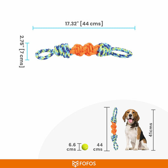 zigly colorful dog chew rope toy with orange knot, blue, green loops, 17.32 inches long