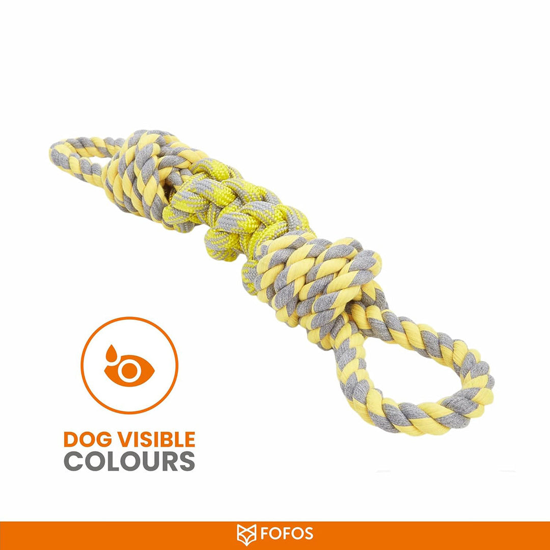 zigly yellow and grey dog rope toy with knots, designed for visible colours for dogs