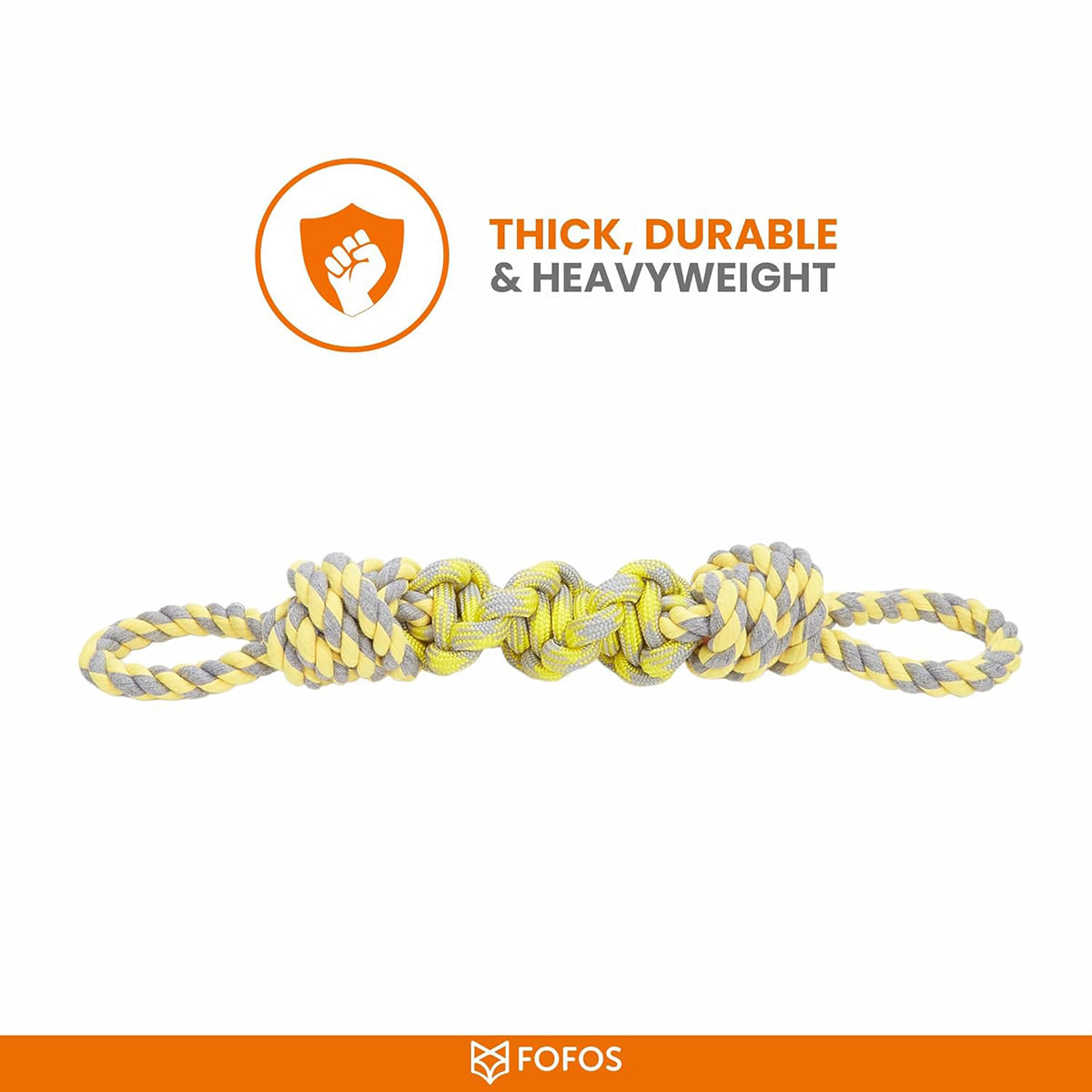Zigly thick durable heavyweight yellow and gray knotted rope dog toy by Fofos