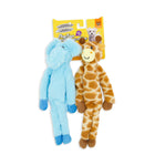 Zigly dog toys set with blue elephant and giraffe plush for teething relief and squeaky fun