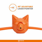 Orange cat-shaped laser pointer with 45° adjustable angle on an orange strap, Zigly feature