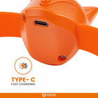 Orange FOFOS device with Type-C fast charging port, highlighting zigly technology