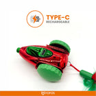 Zigly red and green rechargeable toy car with Type-C charging port and green wheels