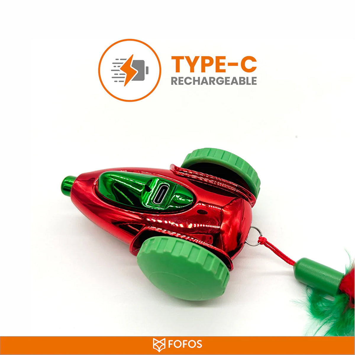 Zigly red and green rechargeable toy car with Type-C charging port and green wheels