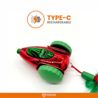 Zigly red and green rechargeable toy car with Type-C charging port and green wheels