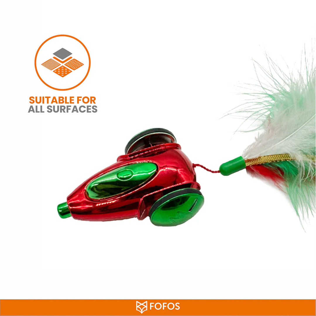 Zigly red and green cat toy with feathers, suitable for all surfaces, FOFOS brand