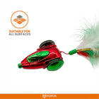 Zigly red and green cat toy with feathers, suitable for all surfaces, FOFOS brand