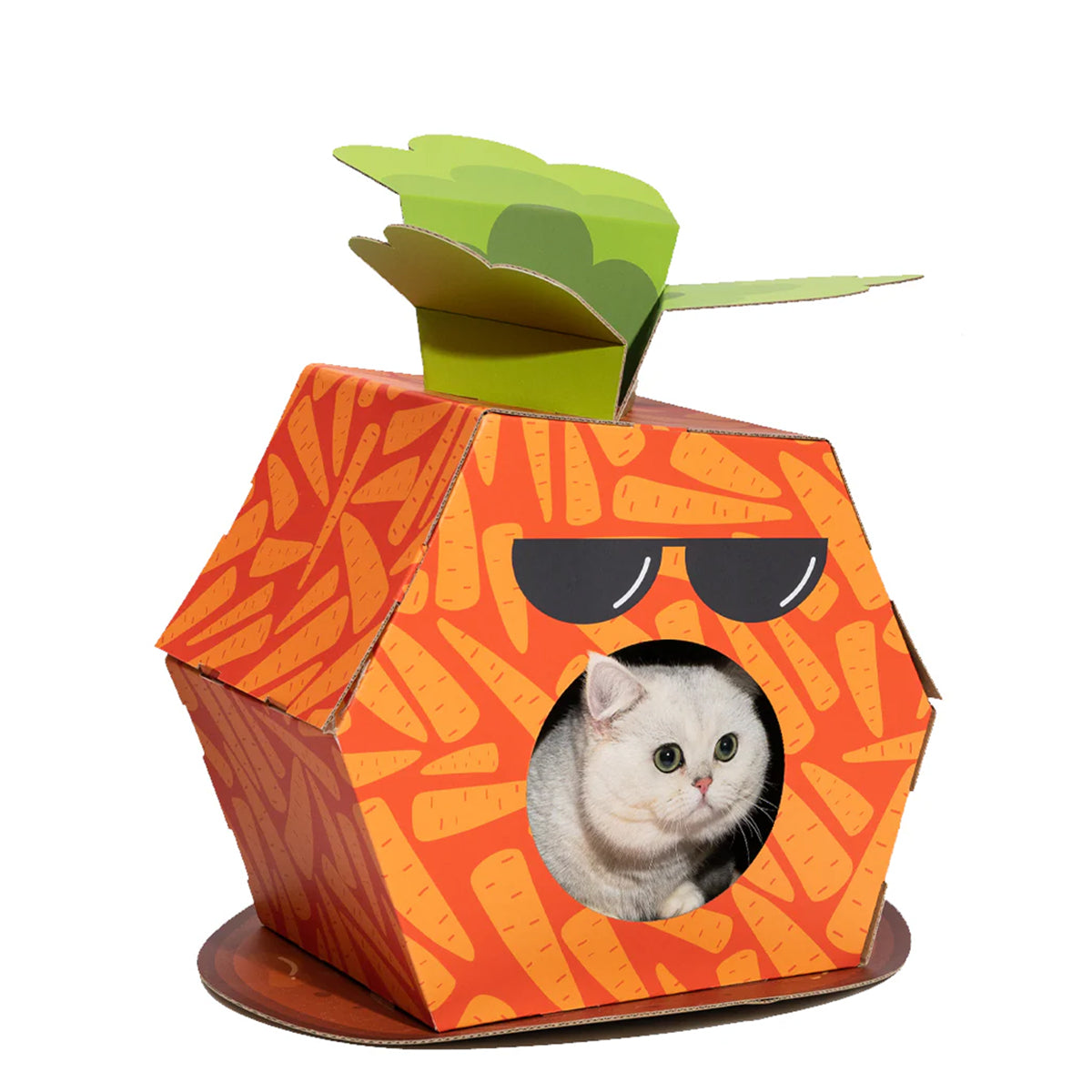 FOFOS Cardboard Cat House With Scratching Pad - Carrot