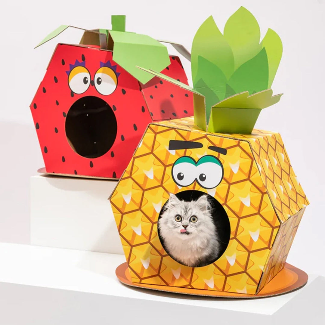 FOFOS Cardboard Cat House With Scratching Pad - Pineapple
